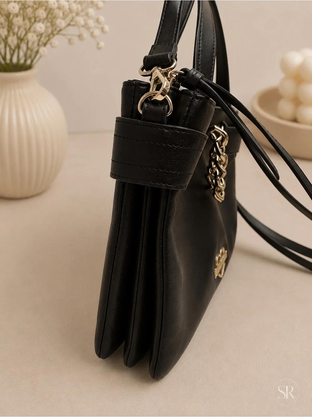 Love Moschino NWOT Black Satchel Crossbody Heart Chain Gold Hardware Dust Bag